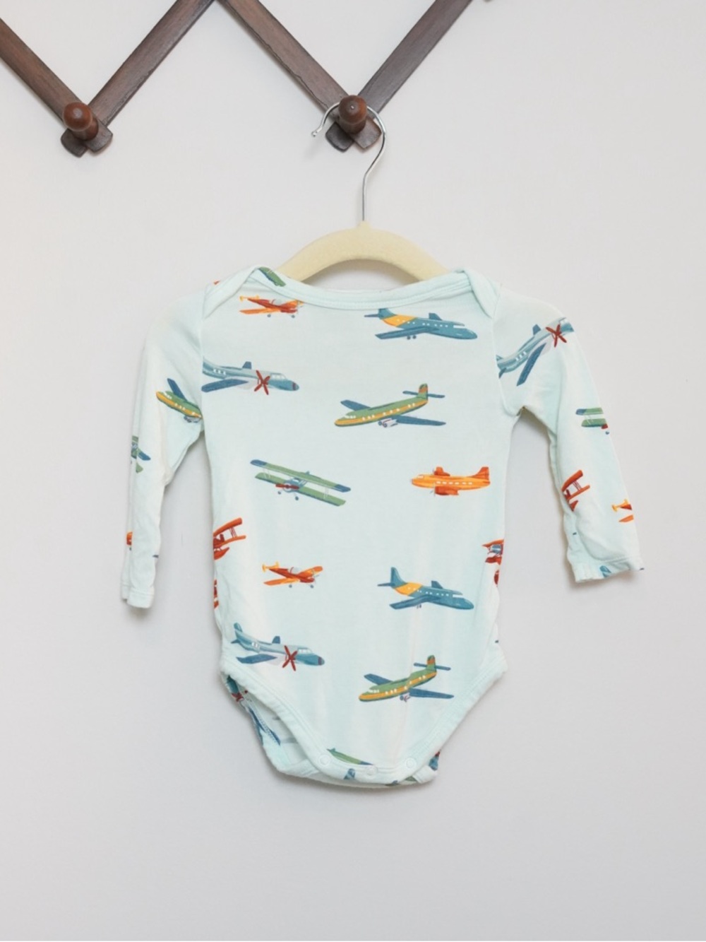 Angel Dear Bamboo Light Blue Airplane Print Long-Sleeve One-Piece Bodysuit